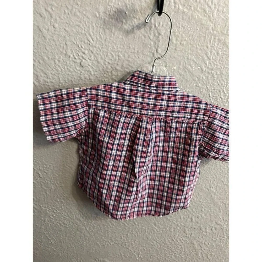 Boys Ralph Lauren red white blue short sleeve button up‎ shirt size 9 months